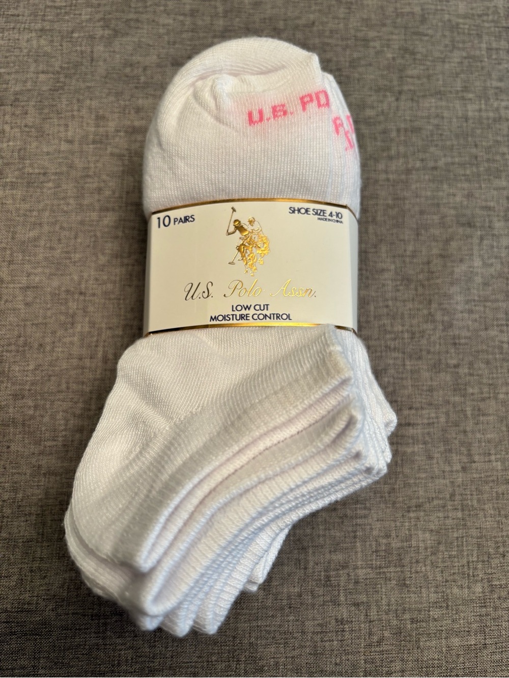 U.S. Polo Assn. Unisex White and Black Low Cut Moisture Control Socks - 10 Pack